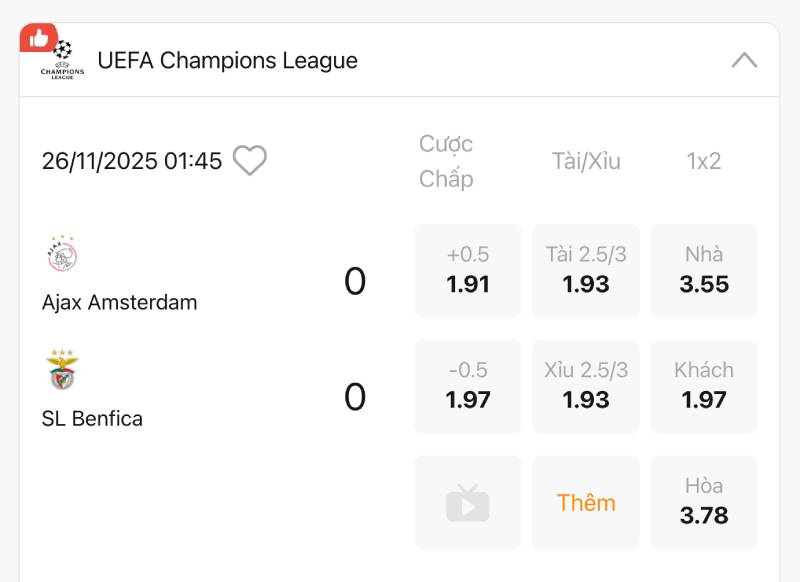 Các loại kèo phổ biến trong C1