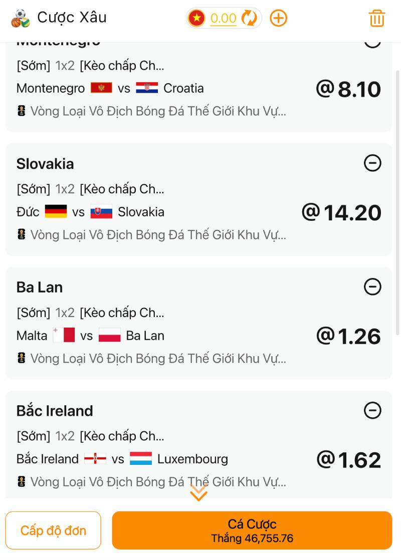 Keo xien chau Au 1X2
