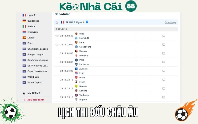 Lịch thi đấu châu Âu – trung tâm của bóng đá thế giới
